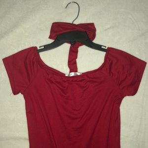 Red body suit with choker